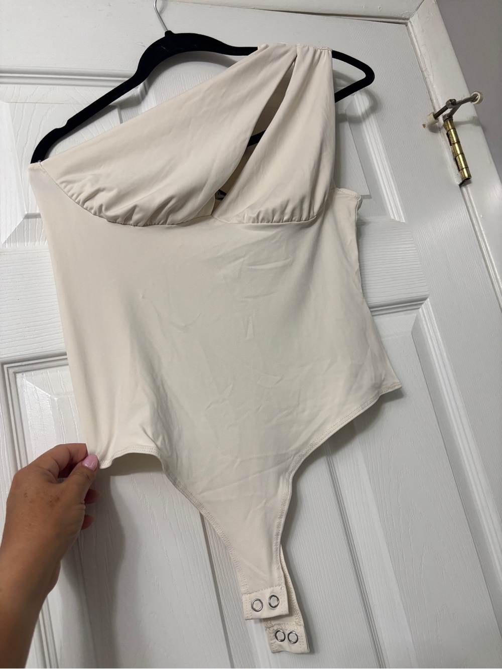 One shoulder off white body suit